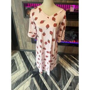Mintreus Pink Strawberry Print Dress Pajamas Moo Moo Size Large